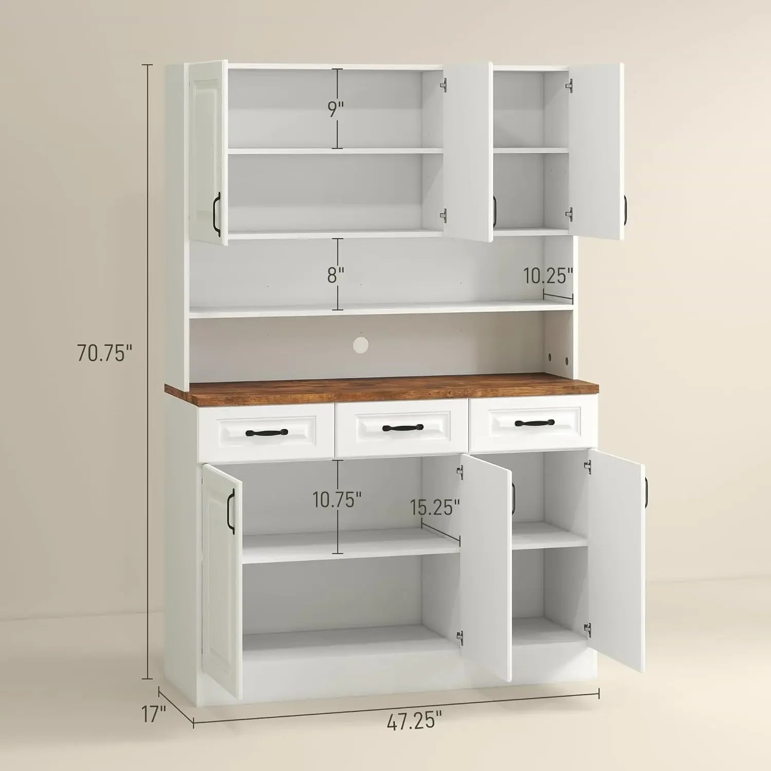 71" Kitchen Pantry, Farmhouse Storage, 2-Tier MW Stand