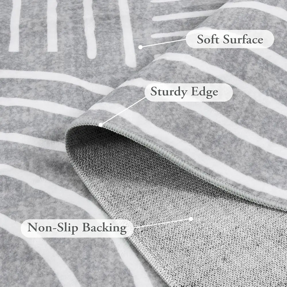 5x7 Gray Washable Geometric Stripe