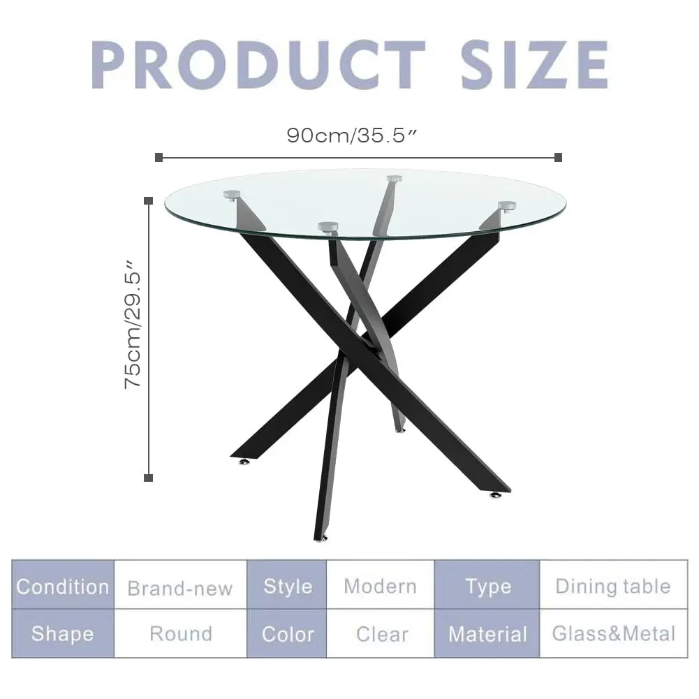35.5 Round Tempered Glass 4 Chairs