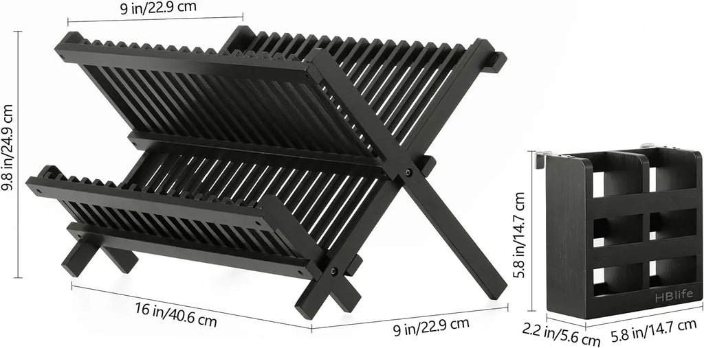 Bamboo Folding 2-Tier Dish Rack Collapsible