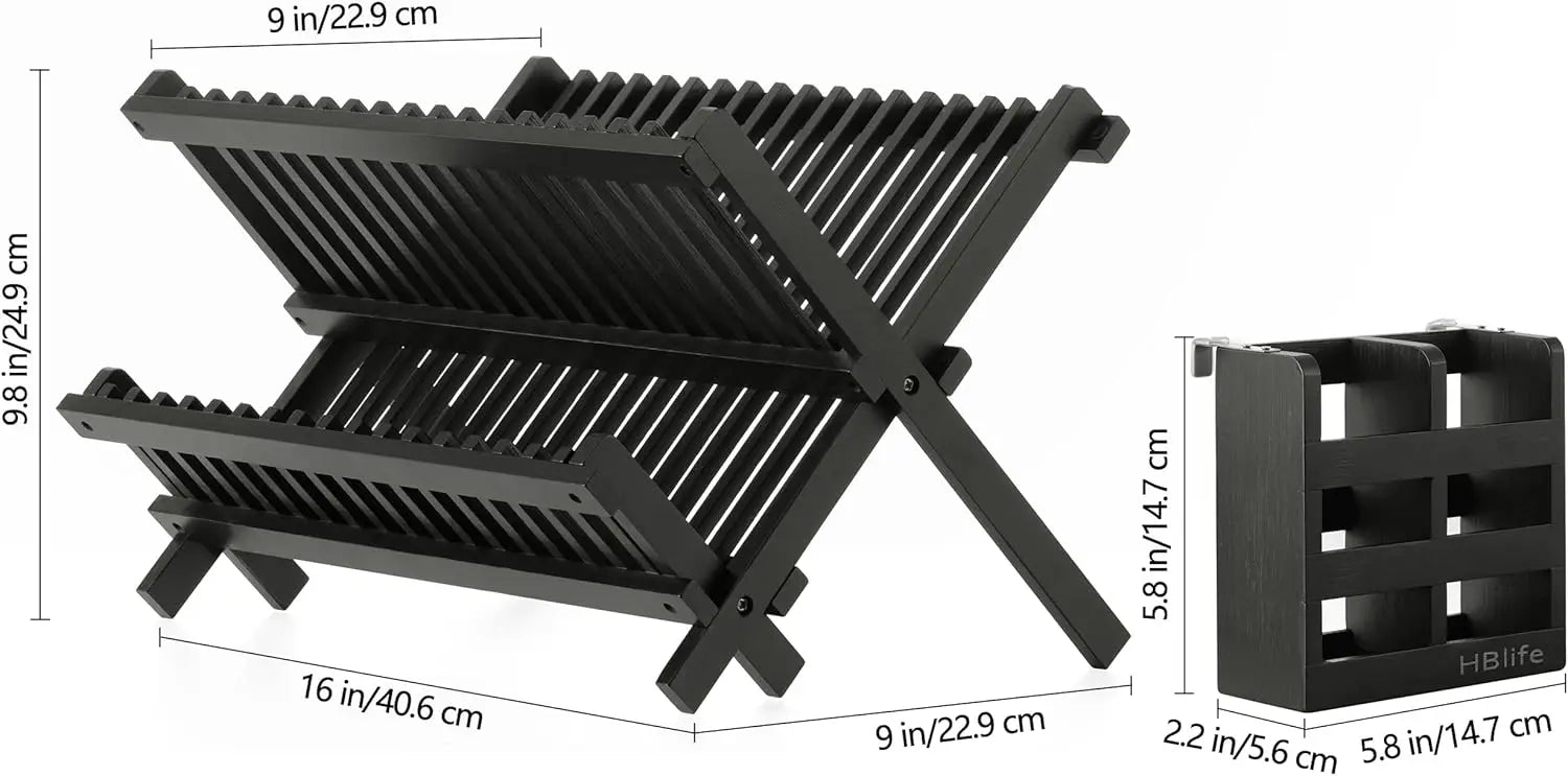 Bamboo Folding 2-Tier Dish Rack Collapsible