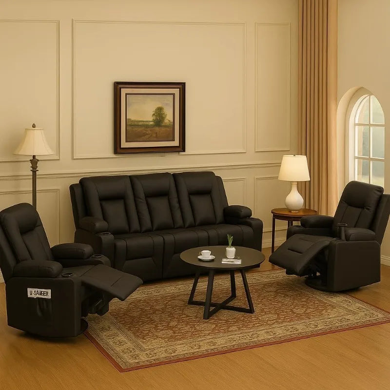 Leather Manual Recliner Sofa Set