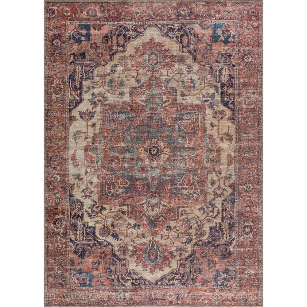 6x9 Washable Beige/Terracotta Traditional