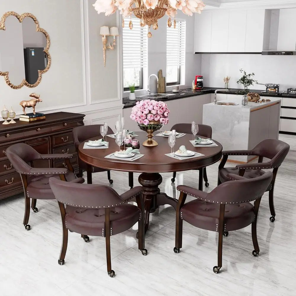 4 Leather Chairs on Casters w/Arms