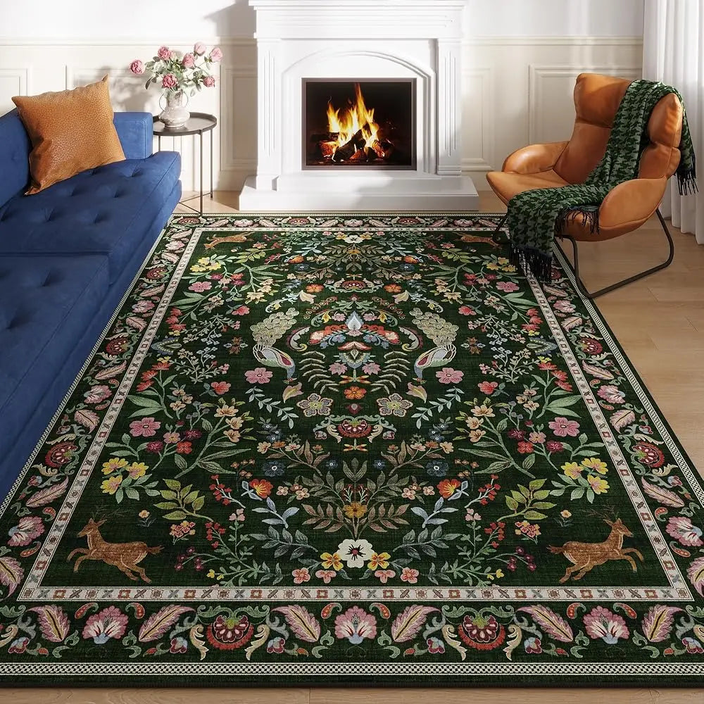 6x9 Washable Floral Low Pile
