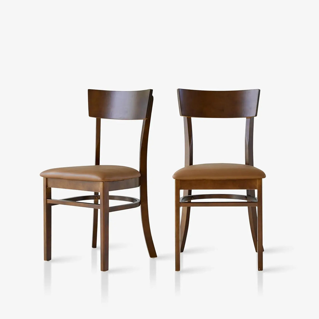 2 Solid Oak PU Leather Straight Back