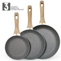 3 pcs Cookware Non-Stick Frying Pans Wooden Handle