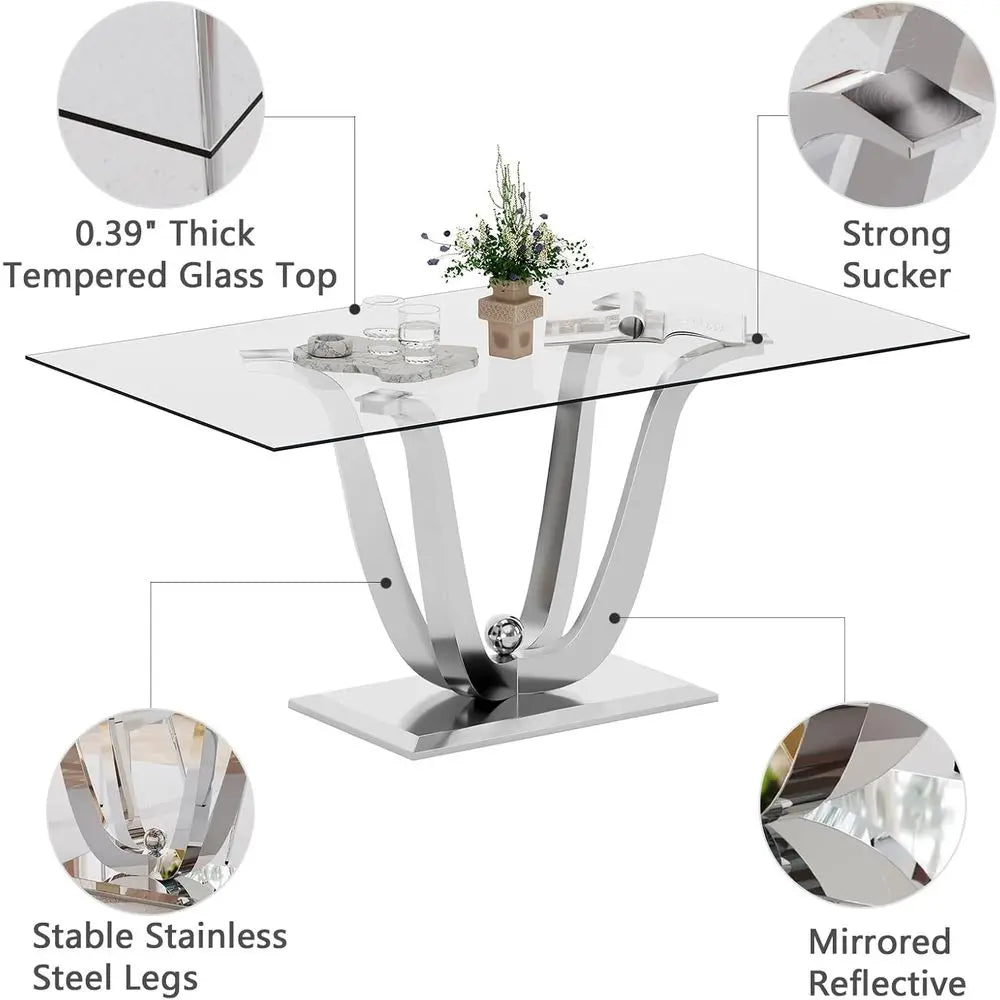 35x70" For 6-8 Seater Tempered Glass w/Stainless Steel