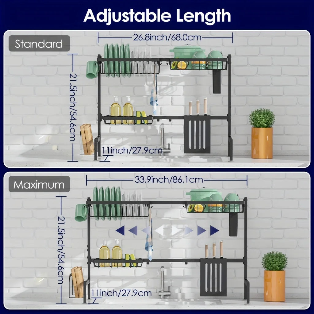 Adjustable Dish Rack - Over-the-Sink Stainless Steel