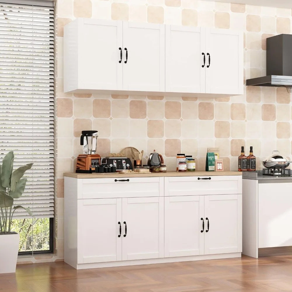 63i" Cabinet Set Cupboard &/Buffet White Oak