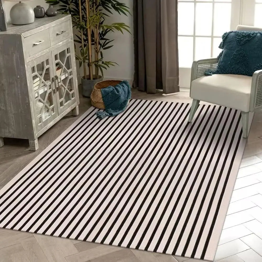 5x8 Washable Black/White Striped