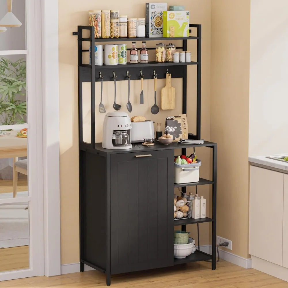 Bakers Rack W/Trash Can Storage/MW Stand, Outlet