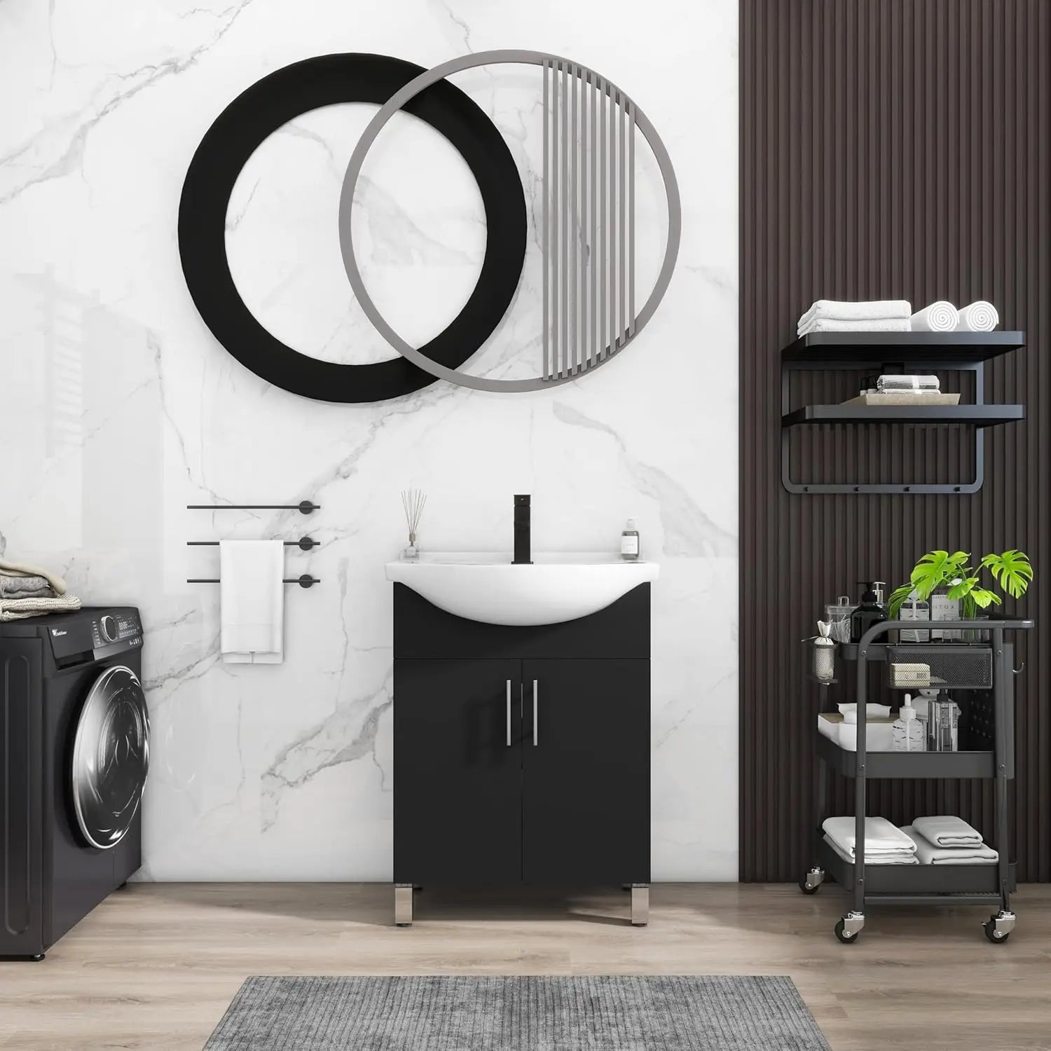 24 Inch Black Sink Cabinet Set