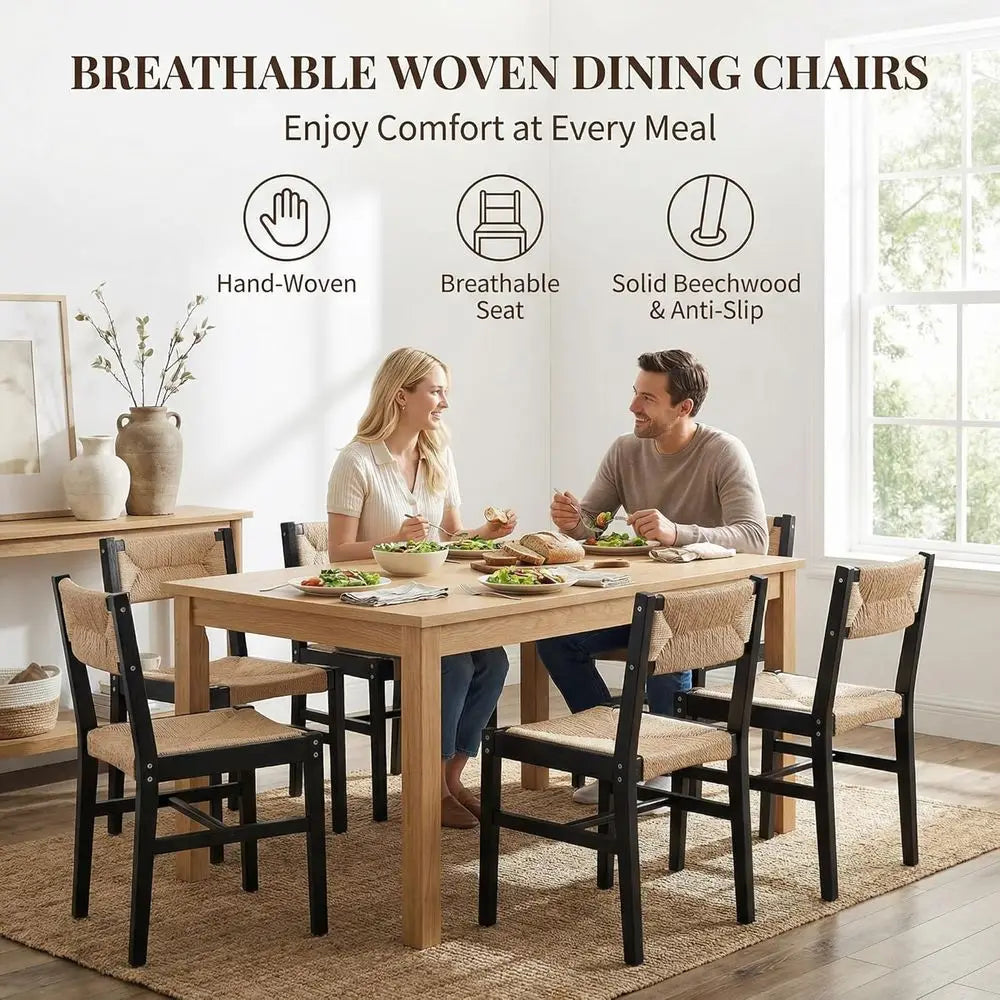 4 Rattan Black Woven Hemp Seat
