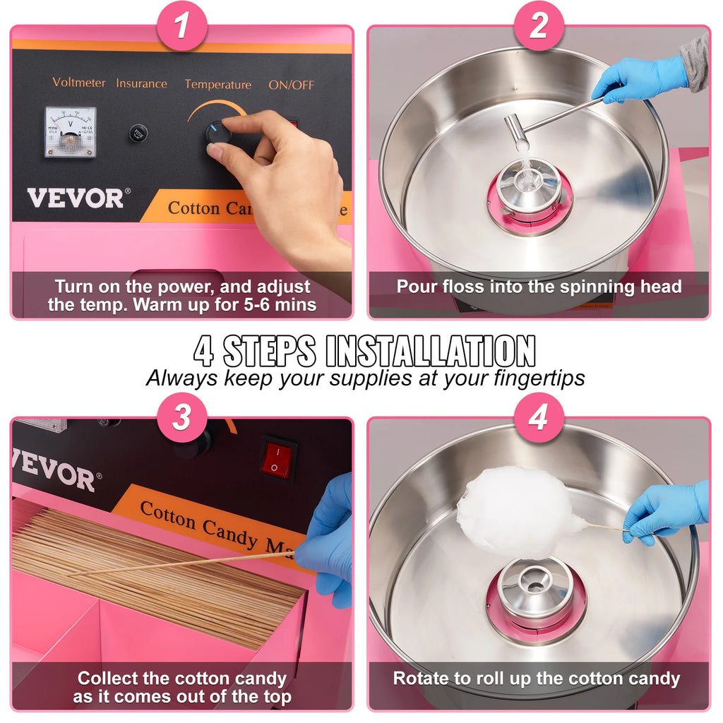 Commercial Electric Cotton Candy Machine W/Cart 1000W