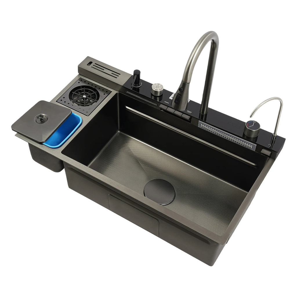 Multifunctional Stainless Digital Display Single Bowl Waterfall