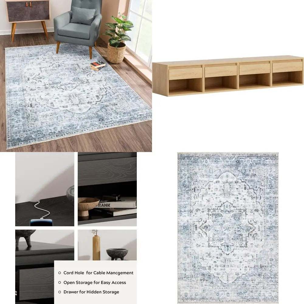 8x10 Washable Traditional Ivory/Blue/Gray Options