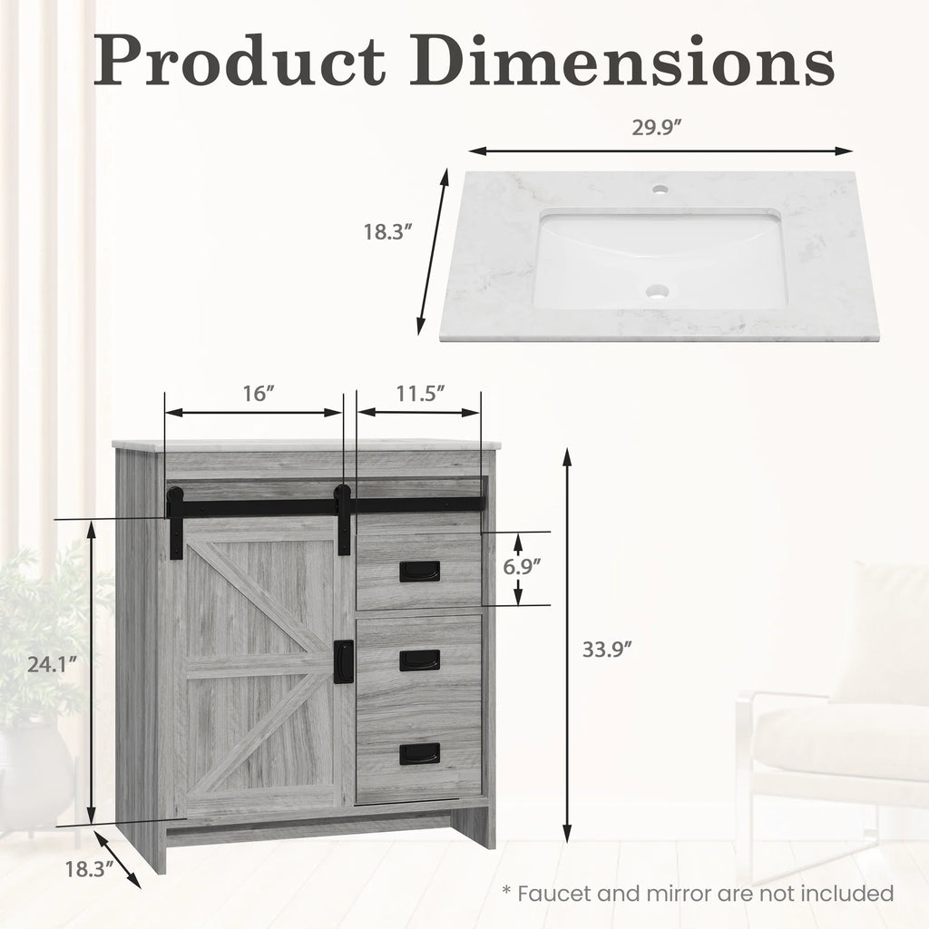 30" Farmhouse Single Bathroom Vanity