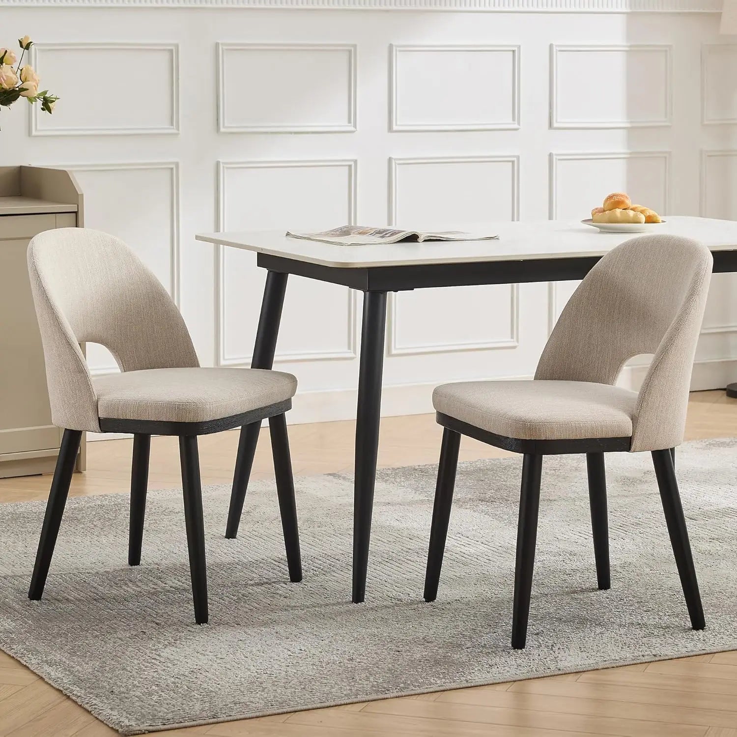 2 Upholstered Curved Backrest Wood Leg