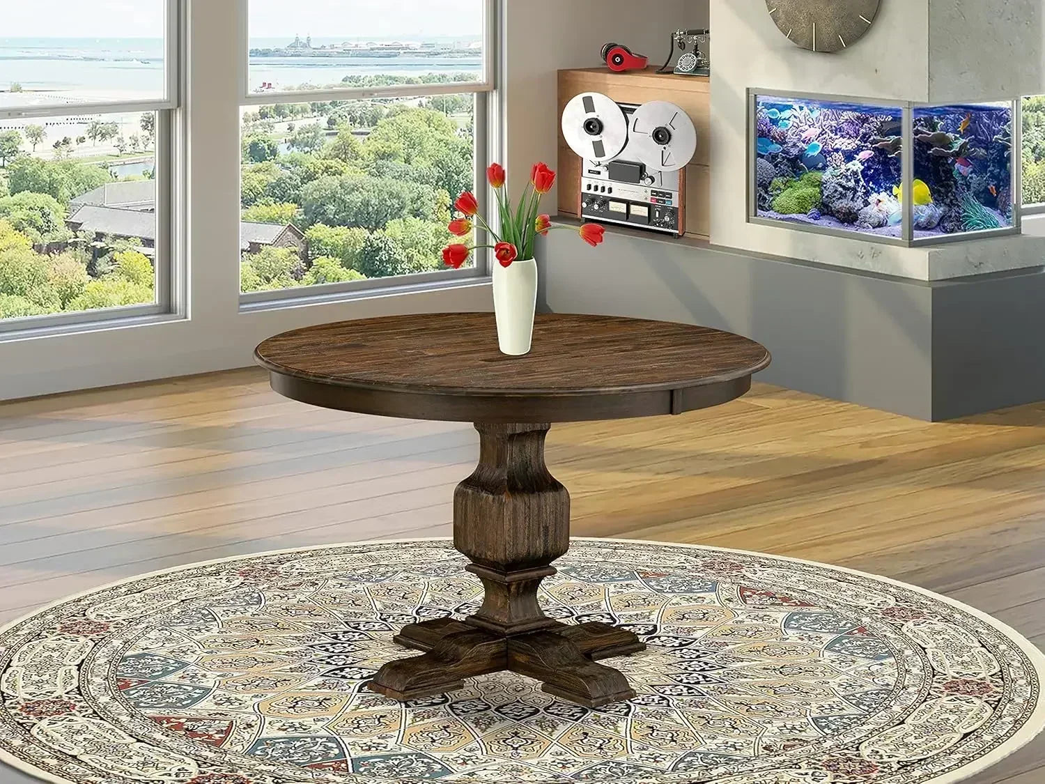 Round Wooden Table-Top Pedestal Base, 48x48
