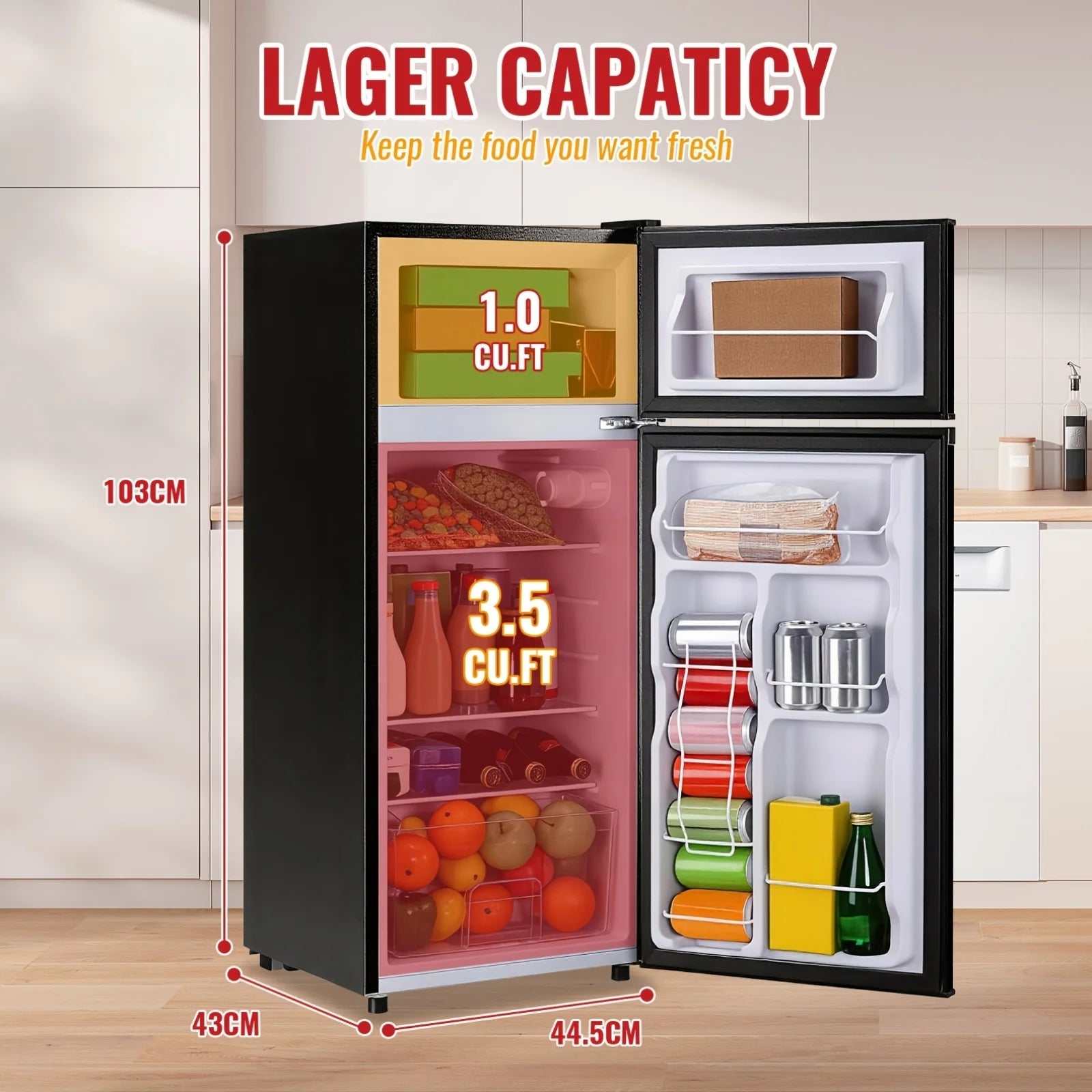 2.5/3.5/4.5 CF Fridge/Freezer, Double Door