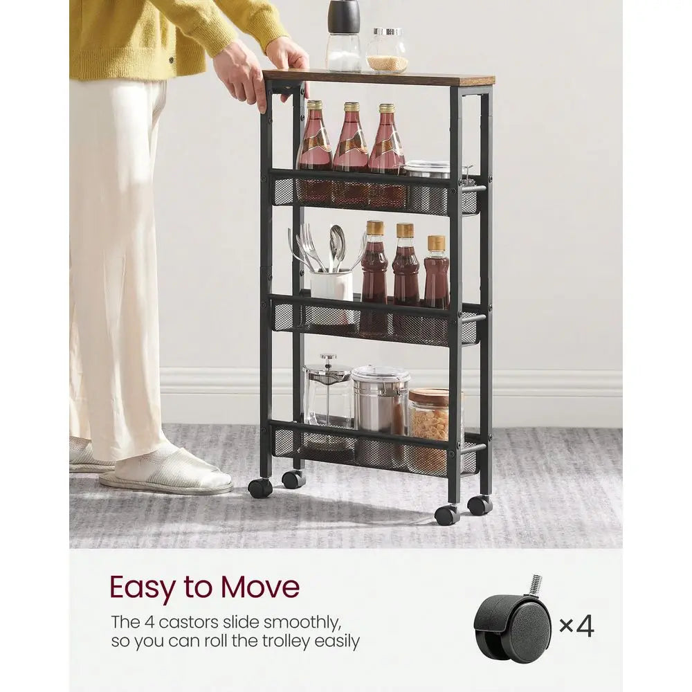 Slim Storage Cart, 4Tier Rolling Cart Tower