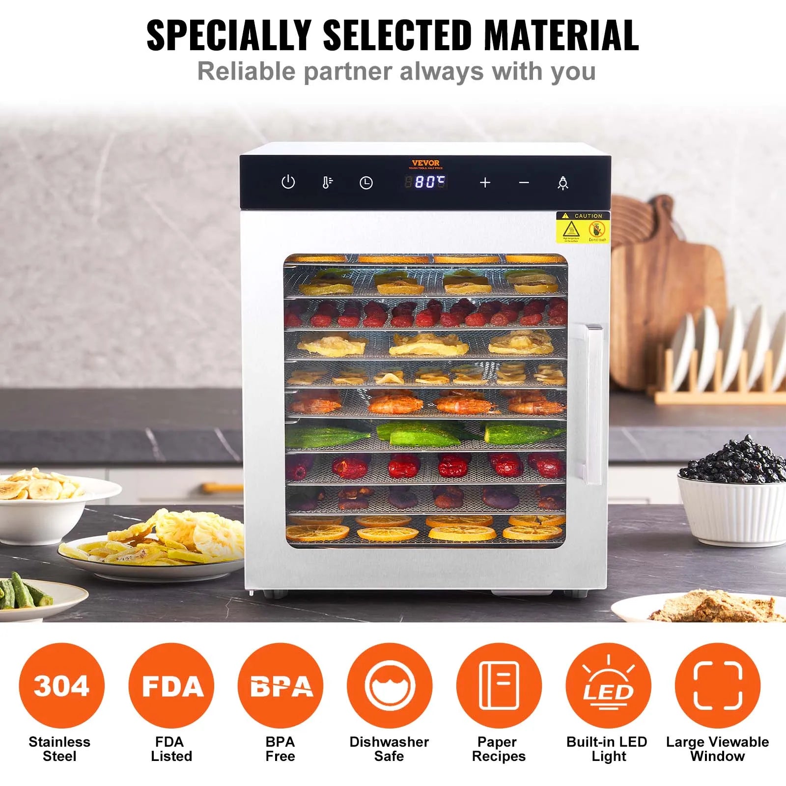 10 Tray Food Dehydrator Stainless 800W/1000W