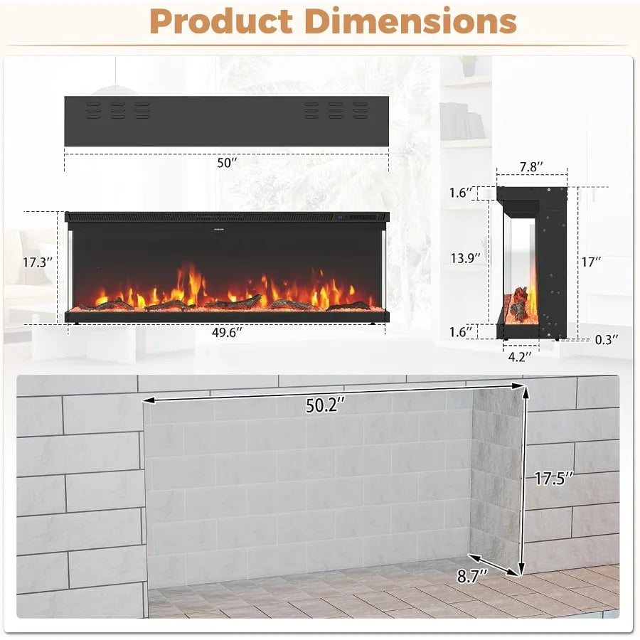 3-Sided 50" Electric Fireplace