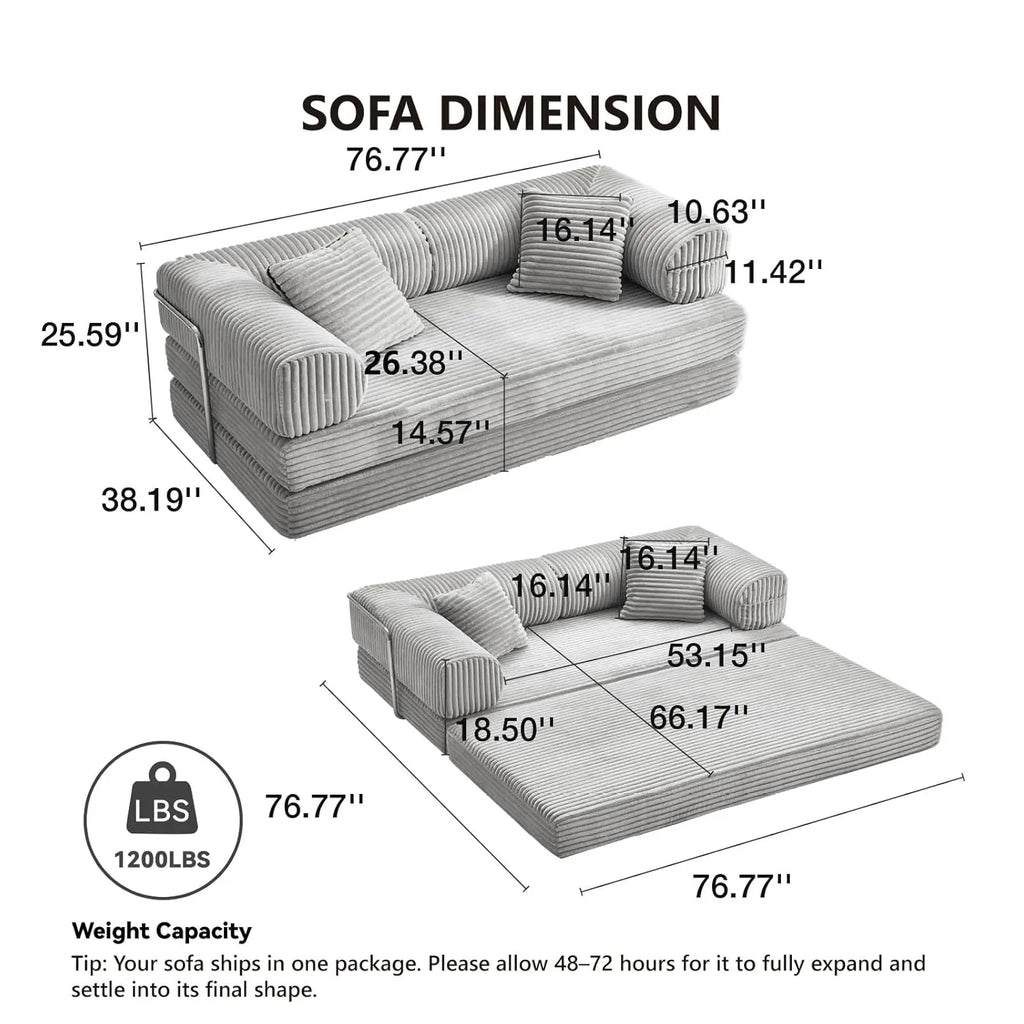 76.77 Inch Convertible Sofa Bed