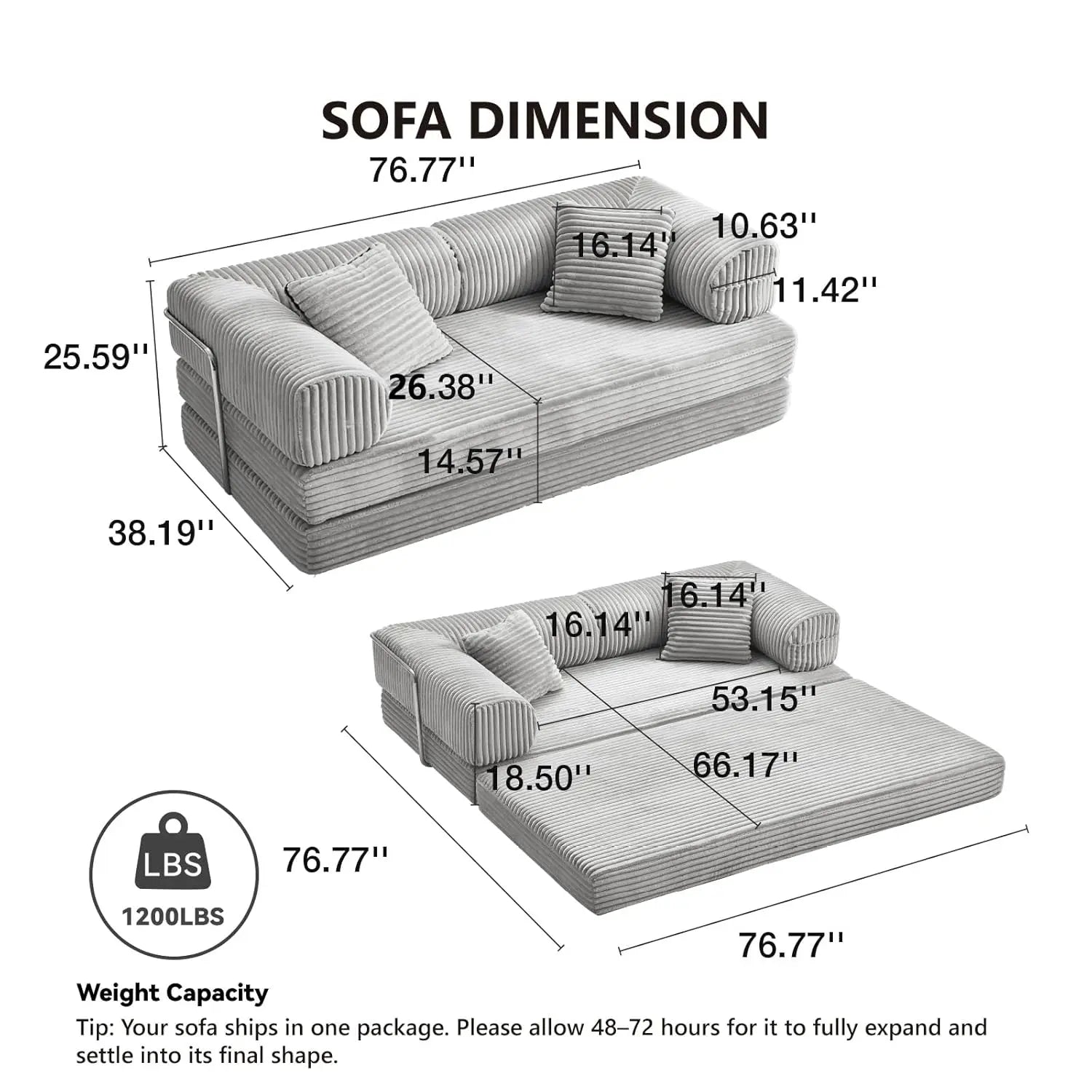 76.77 Inch Convertible Sofa Bed
