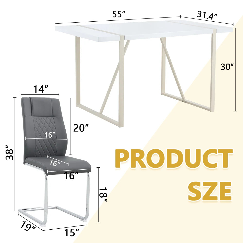 55"x31.4" set w/6 chairs Cream-Style MDF