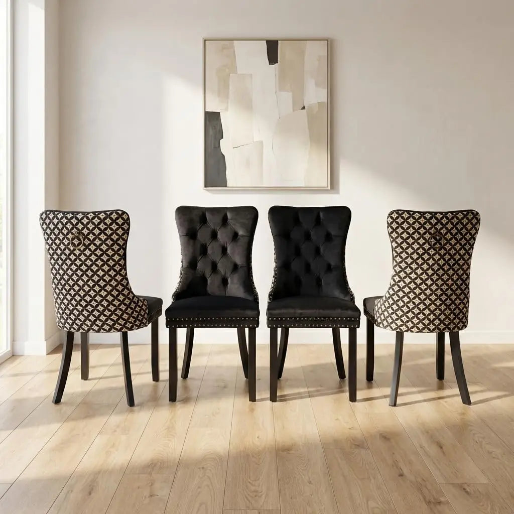 4 Modern Tufted Upholstered Beige Velvet