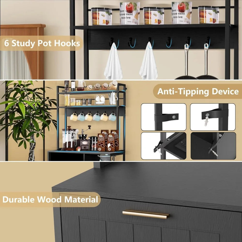 Bakers Rack W/Trash Can Storage/MW Stand, Outlet