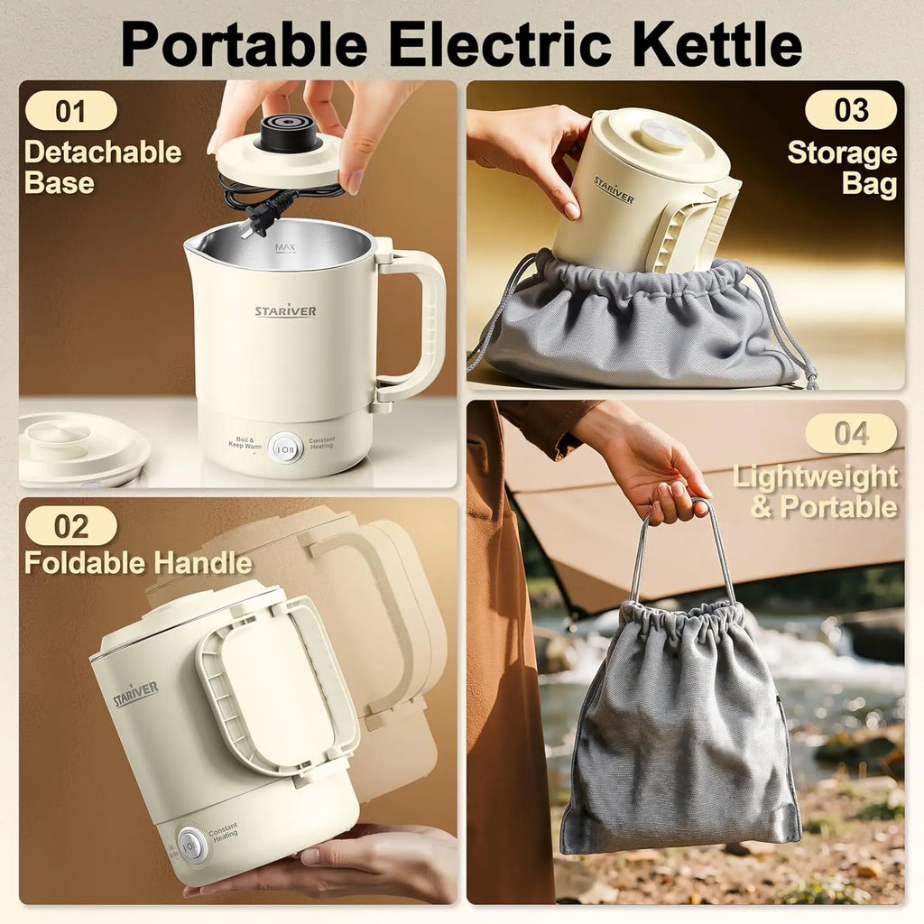 Portable Travel Kettle, 600ML Foldable Handle