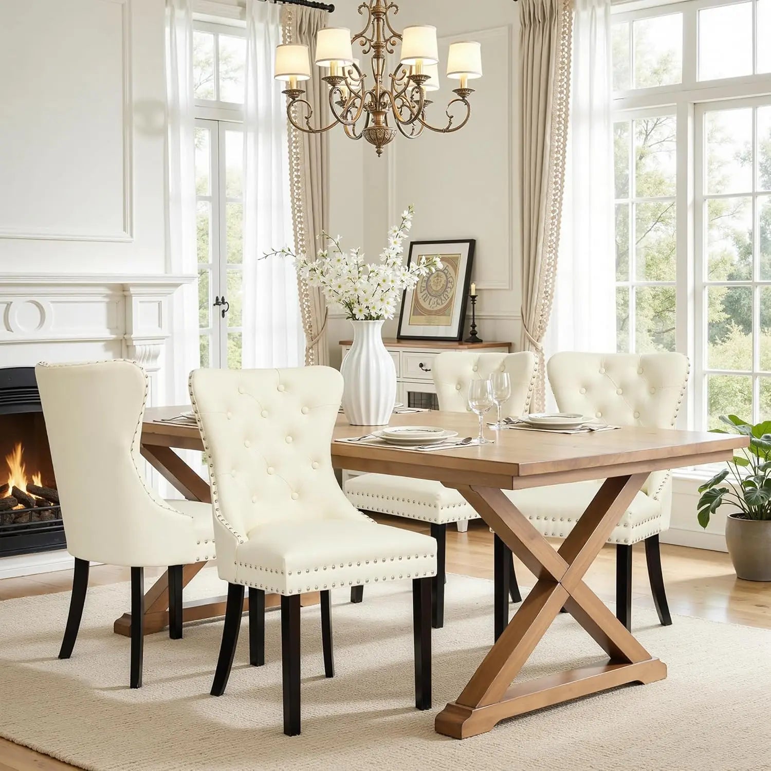 4 Faux Leather Upholstered Modern