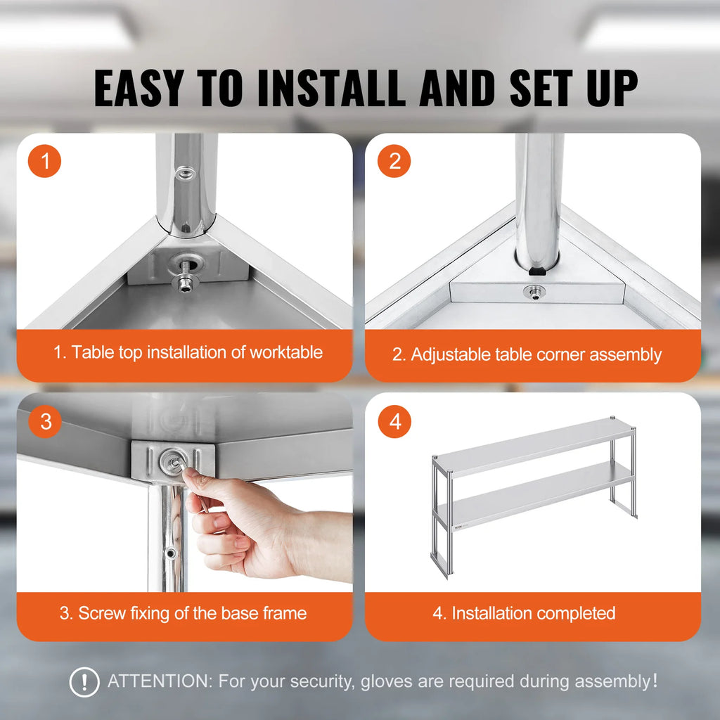 Stainless kitchen worktable Overshelf