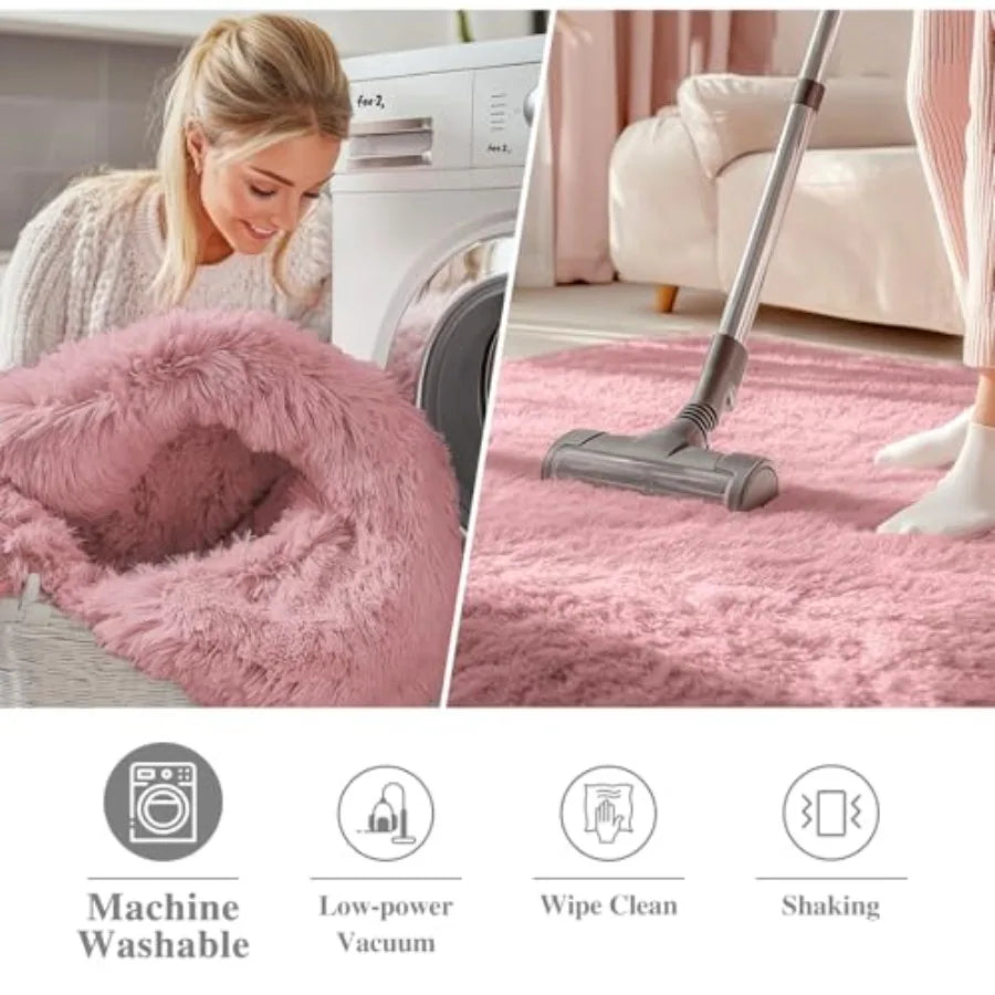 9' Pale Pink Shaggy Circle Washable