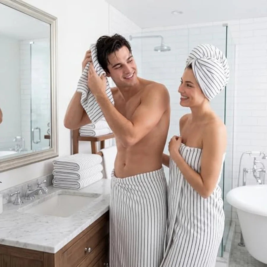 Black/White Striped 4 ea Bath & Hand Towels & 8 Washcloths