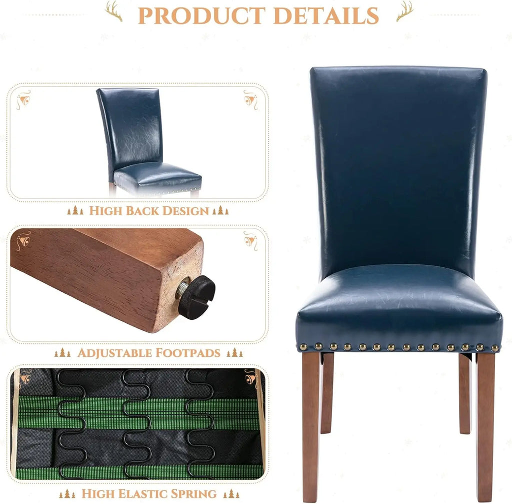 4 Blue Upholstered Nailhead PU Leather