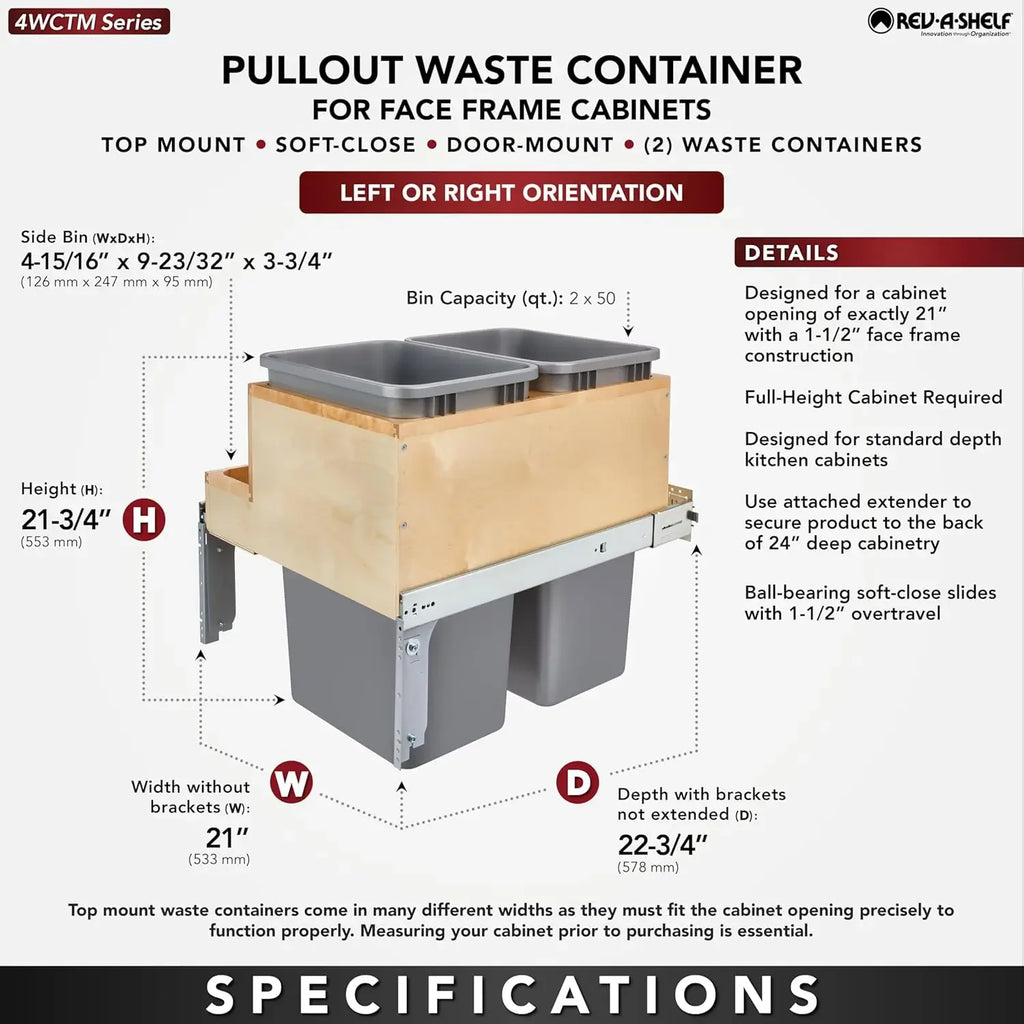 Top Mount Double Pullout Under Cabinet 50 Qrt