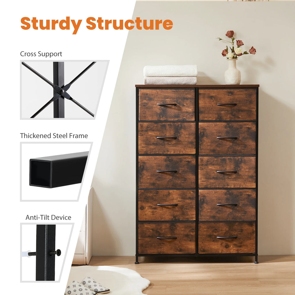 10 Fabric Drawer Steel Frame Dresser