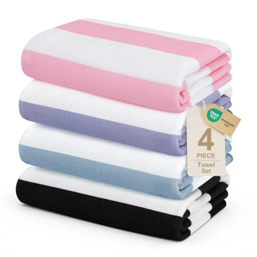4 Pack Beach Towels Stripe Microfiber Adult, 30'' x 60''