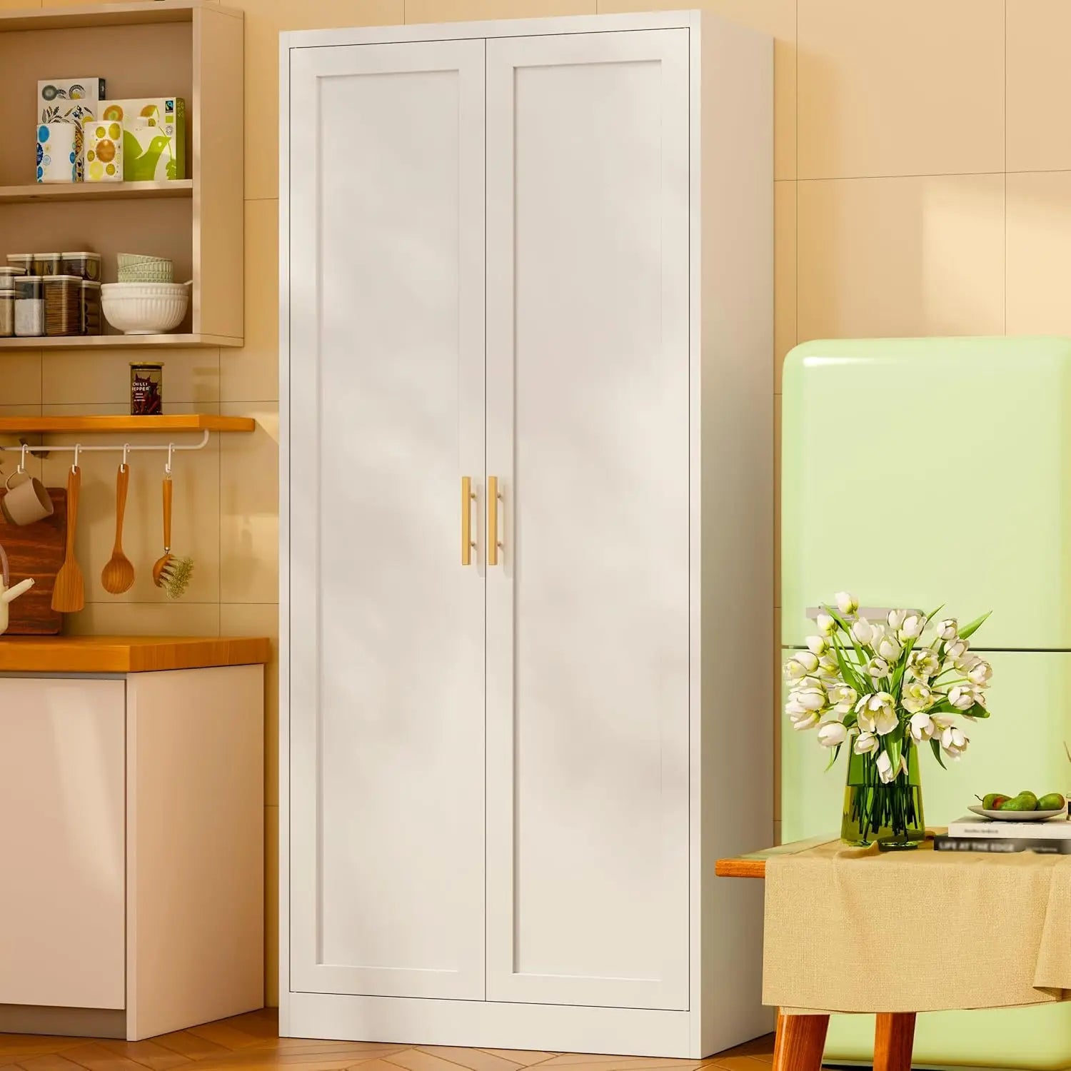 White Pantry Cabinet 71" Tall Metal