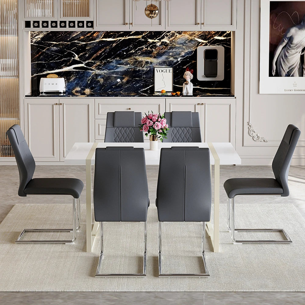 55"x31.4" set w/6 chairs Cream-Style MDF