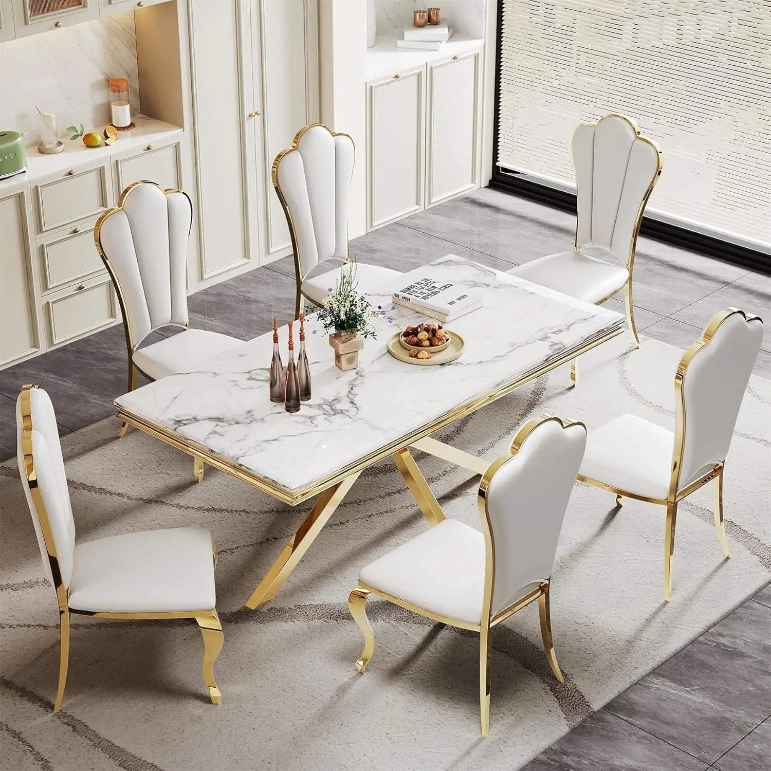 68" Modern White Faux Marble for 6-8 Rectangle