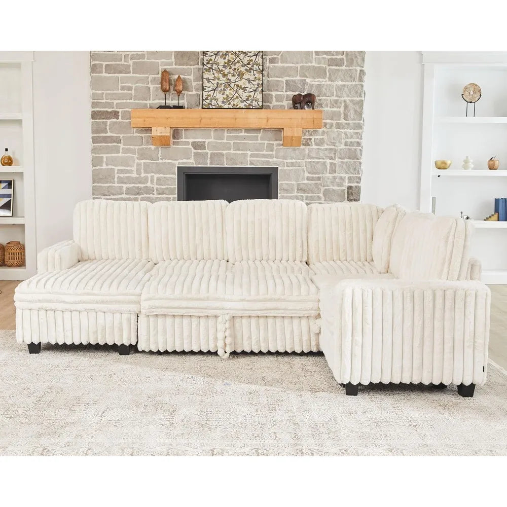 Corduroy Sleeper Sofa Bed w/Storage & Chaise