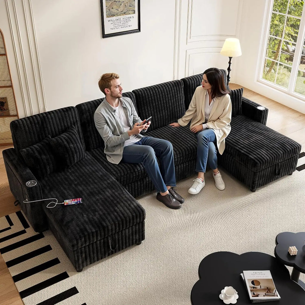 Sleeper Sectional Sofa, 110" Modern U