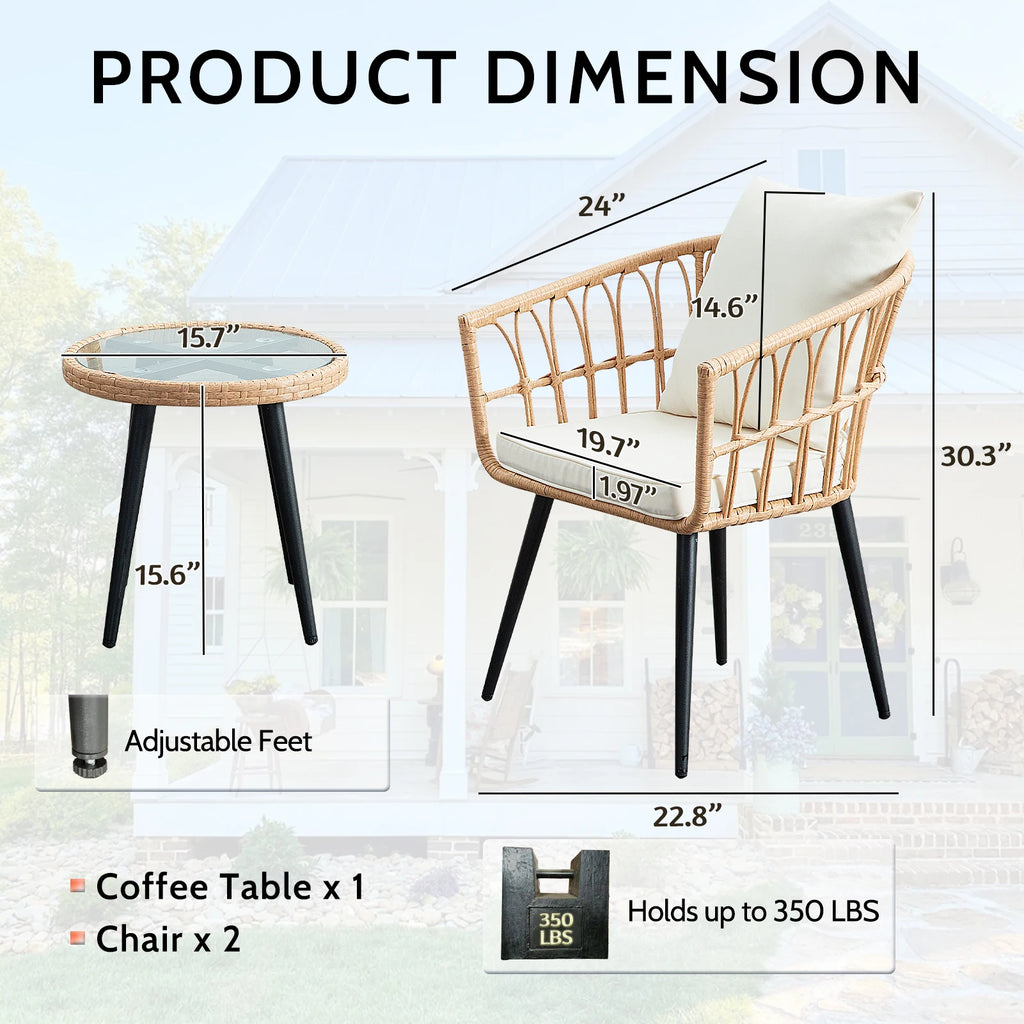 3-Piece Bistro Whicker Patio Set
