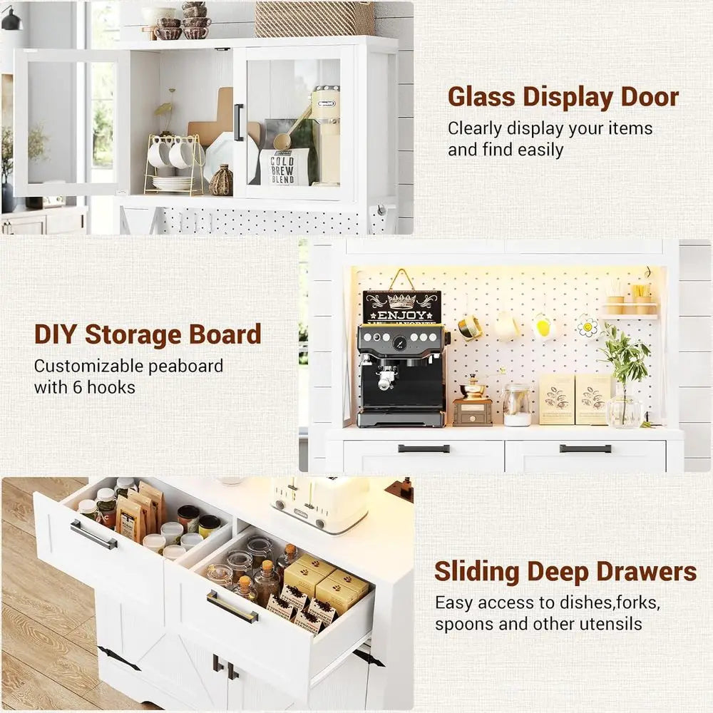 63" W LED-Lit Pantry Cabinet W/Outlet & Countertop
