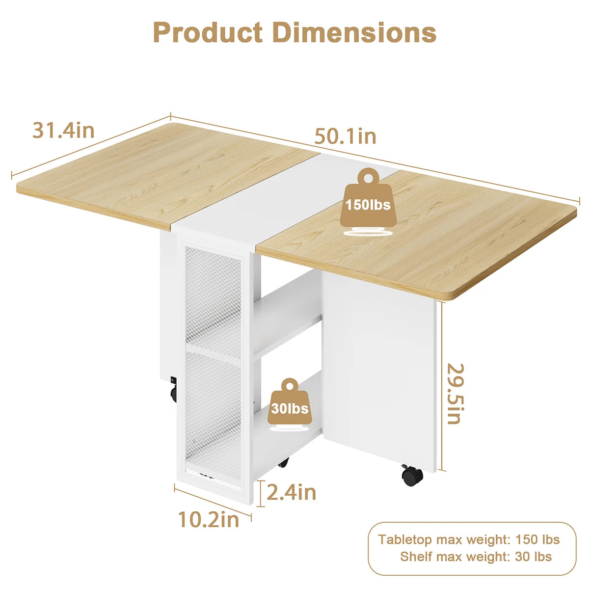 Folding Table w/6 Wheels 127 x 80 x 75 cm